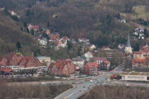 Blick vom Denkmal auf Weser und Porta Westfalica