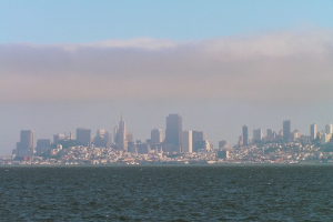 3.8.2004: San Francisco - die Skyline von der Sausalito-Fähre aus.