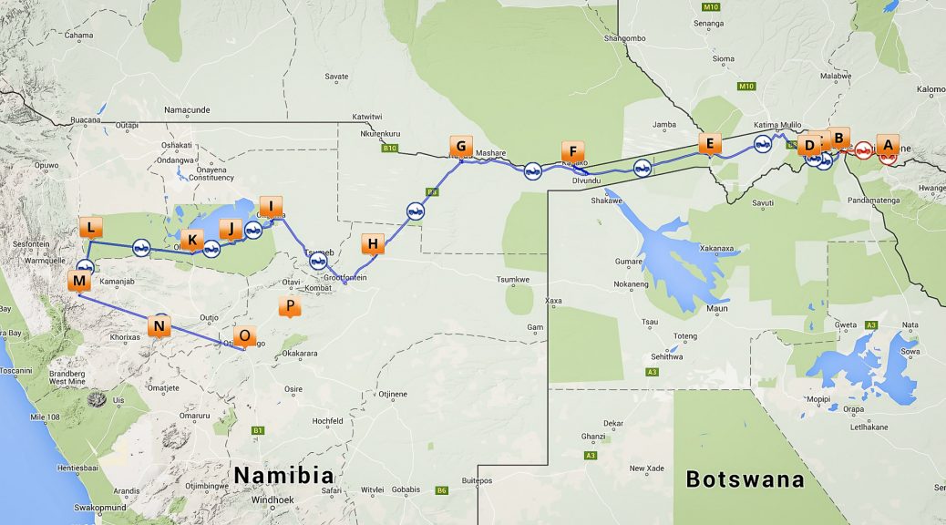 12.7.-9.8. Victoria Falls, Chobe, Caprivi, Etosha, Damaraland, Kambaku