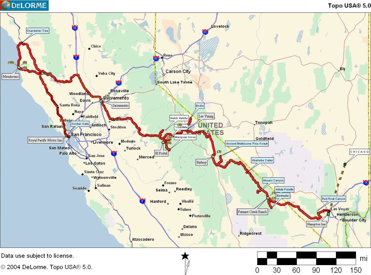 9.-26.5.2001: Chicago ... Las Vegas, Death Valley, Mono Lake, Bodie, Yosemite, Mendocino, San Francisco