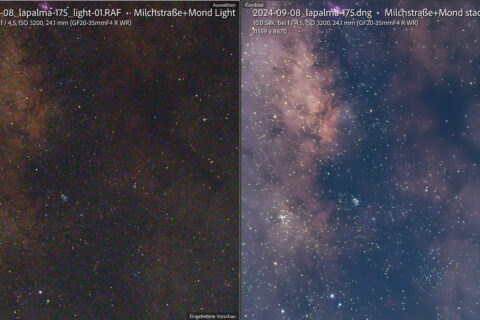 8.9.2024 - Llano de los Animas, Milchstraße und Mond, RAW vs. denoise & stacked